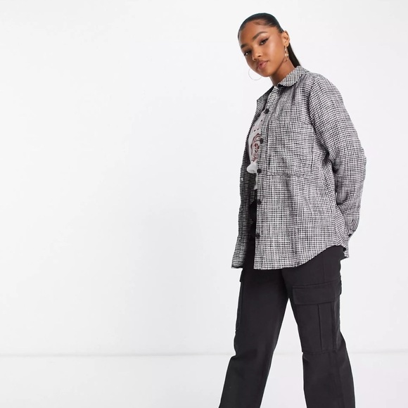 Abercrombie & Fitch long sleeve oversized tweed button up in grey - Picture 2 of 5